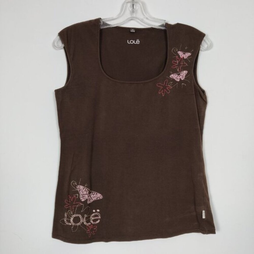 Lole Women's Floral Embroidered Tank Top Size Medium Y2K Cotton Gorpcore